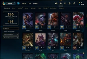 Conta ouro 3 com TODOS os champs e 135 Skins + 5 Vitoriosas - League of Legends LOL