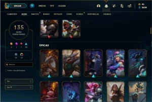 Conta ouro 3 com TODOS os champs e 135 Skins + 5 Vitoriosas - League of Legends LOL