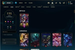Conta ouro 3 com TODOS os champs e 135 Skins + 5 Vitoriosas - League of Legends LOL