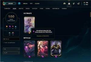 Conta ouro 4 com 82 Champs e 100 Skins + 2 Prestigios - League of Legends LOL