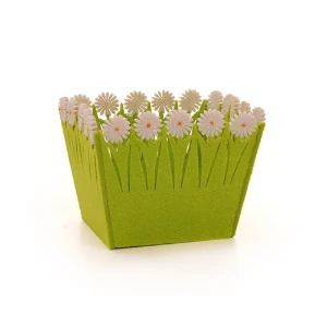 Cachepot de Feltro Quadrado P com Flores - Cores - Artesanato e Personalizados