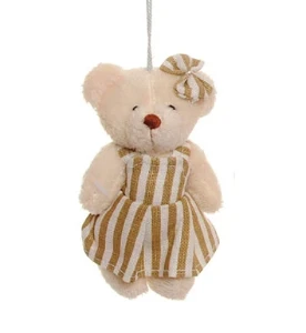Ursinha com Vestido Listras - Branco/Bege (10 cm) - Artesanato e Personalizados