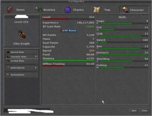EK LV 225 Skill SWORD Acesso glooth em Gentebra - Tibia