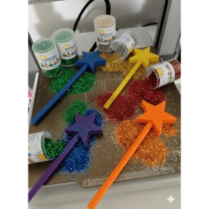 Varinha Estrela 3D 30cm com Purpurina - Artesanato e Personalizados