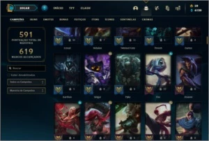 Conta platina 4 com TODOS os champs e 414 skins + RARA - League of Legends LOL