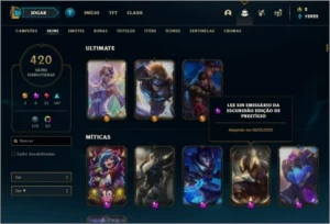 Conta platina 2 com TODOS os champs e 420 skins + 62 Cromas - League of Legends LOL
