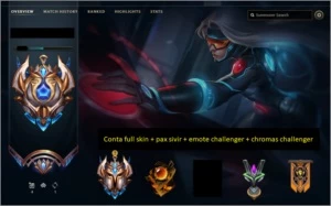 Conta challenger + pax sivir + full skin + emote challenger - League of Legends LOL