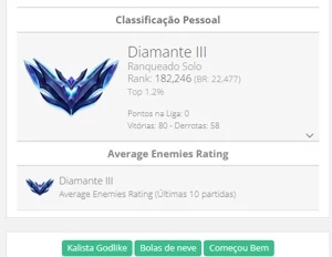 CONTA LOL DIAMANTE 3  wr58% - League of Legends
