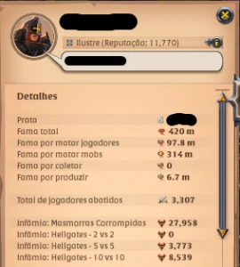 Conta Albion Online, 420m fama total barato 98m PvP