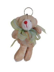 Chaveiro Ursinho Bege com Laço de Organza - 10 cm - Artesanato e Personalizados
