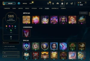 Prata 1 com TODOS os champs e 453 Skins + 76 Cromas - League of Legends LOL