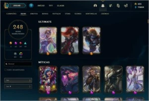 Conta nível 536, Ouro 3, 243 skins, todos os Champs - League of Legends LOL
