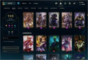 Conta nível 536, Ouro 3, 243 skins, todos os Champs - League of Legends LOL