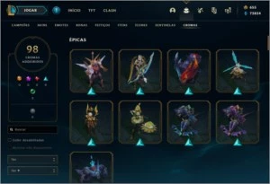 Conta nível 536, Ouro 3, 243 skins, todos os Champs - League of Legends LOL