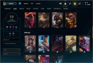 Conta Unranked com 32 Skins e 64 Champs - League of Legends LOL