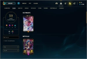 Conta Unranked com 32 Skins e 64 Champs - League of Legends LOL