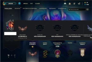 Conta bronze 2 com 72 Champs e 125 Skins + 3 Vitoriosas - League of Legends LOL