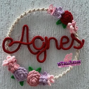 Porta Maternidade Macramê Rosas e Flores em Tricotin - Artesanato e Personalizados