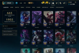 Platina 3 com TODOS os Champs e 161 Skins ( MID / JG / ADC ) - League of Legends LOL