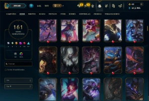 Platina 3 com TODOS os Champs e 161 Skins ( MID / JG / ADC ) - League of Legends LOL