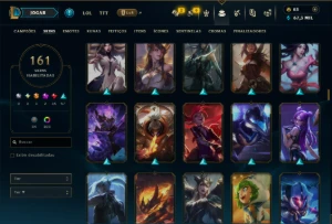 Platina 3 com TODOS os Champs e 161 Skins ( MID / JG / ADC ) - League of Legends LOL