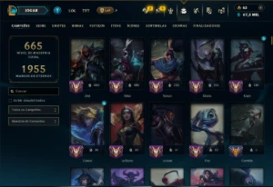 Platina 3 com TODOS os Champs e 161 Skins ( MID / JG / ADC ) - League of Legends LOL
