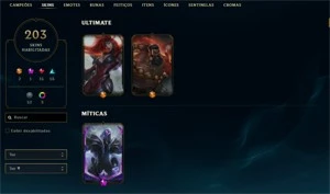 CONTA 203 SKINS - 2 ultimate, - League of Legends LOL
