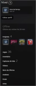Conta steam com 36 jogos e 12 anos de idade