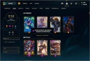 Conta platina 4 com TODOS os champs e 238 skins ( NIVEL 745) - League of Legends LOL