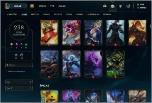 Conta platina 4 com TODOS os champs e 238 skins ( NIVEL 745) - League of Legends LOL