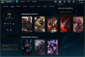 conta 70 campeões 30 skins, ouro 1 na solo duo e flex. - League of Legends LOL