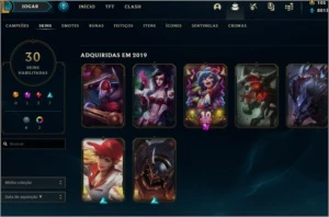 conta 70 campeões 30 skins, ouro 1 na solo duo e flex. - League of Legends LOL
