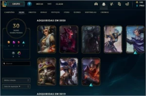 conta 70 campeões 30 skins, ouro 1 na solo duo e flex. - League of Legends LOL