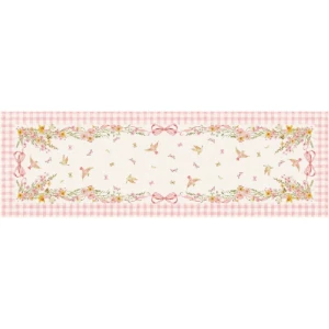 Caminho de Mesa 143x46cm - Flores e Borboletas - Artesanato e Personalizados