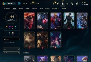 Conta Platina 4 com TODOS os champs e 144 Skins+ 800k de Lee - League of Legends LOL