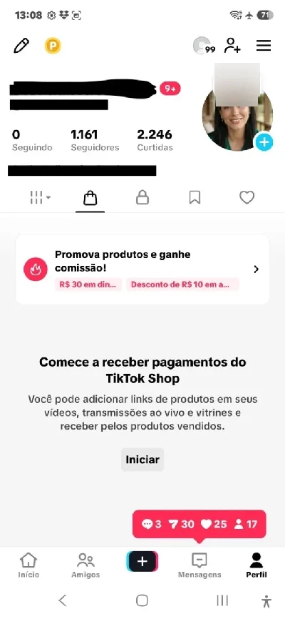 Conta Do Tiktok Com Shop Ativo +1,1K Seguidores, Lives Ativa - Redes Sociais