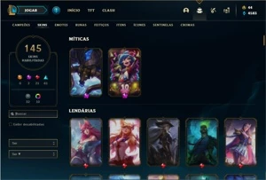 Conta unranked com 145 Champs e 144 Skins - League of Legends LOL