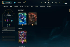 Conta prata 3 com TODOS os champs e 127 Skins (2 Ultimates) - League of Legends LOL