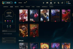 Conta prata 3 com TODOS os champs e 127 Skins (2 Ultimates) - League of Legends LOL