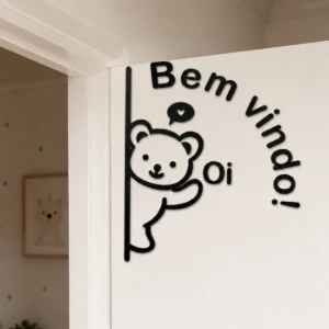 Quadro Vazado Ursinho Bem-Vindo em MDF 50 x 45 cm - Artesanato e Personalizados
