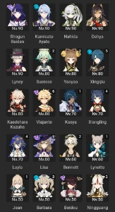 Ayato+Bis ref3+Shogun Raider e outros personagens T5 - Genshin Impact