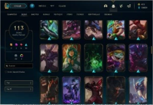CONTA OURO 2 COM BORDA DE PLATINA, 113 SKINS - League of Legends LOL