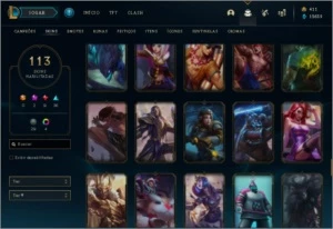 CONTA OURO 2 COM BORDA DE PLATINA, 113 SKINS - League of Legends LOL