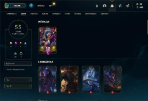 Conta bronze 1 com 120 Champs e 55 Skins ( MAIN MID / TOP ) - League of Legends LOL