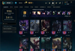 Platina 3 com TODOS os champs e 555 Skins + 400 Cromas - League of Legends LOL