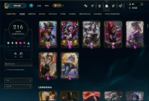 Esmeralda 1 com TODOS os Champs e 216 Skins +4 Prestigios - League of Legends LOL