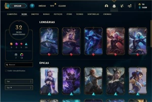 Conta bronze 4 com 47 Champs e 32 Skins + 18 Cromas - League of Legends LOL