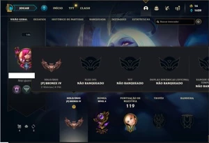 Conta bronze 4 com 47 Champs e 32 Skins + 18 Cromas - League of Legends LOL
