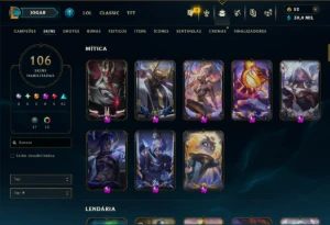 Ouro 1 com TODOS os Champs e 106 Skins +8 Prestigios - League of Legends LOL