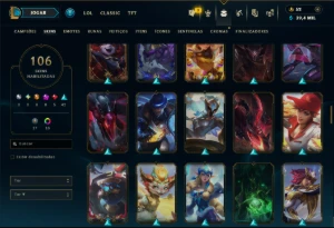 Ouro 1 com TODOS os Champs e 106 Skins +8 Prestigios - League of Legends LOL